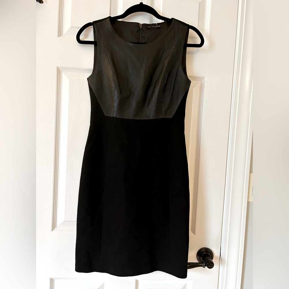 $500 ELIE TAHARI LEATHER 2/38/XS SHEATH LITTLE BLACK DRESS